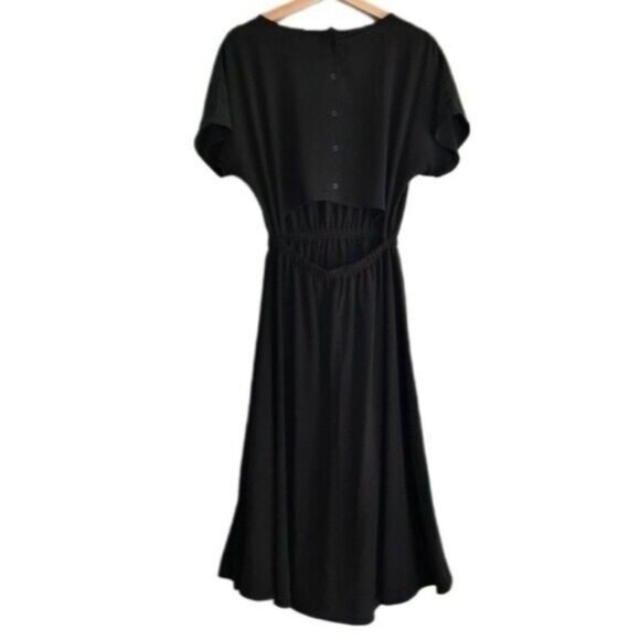 OAK + FORT / Open Cut-Out Back Midi Dres Black Flowy Sz S - Picture 4 of 13